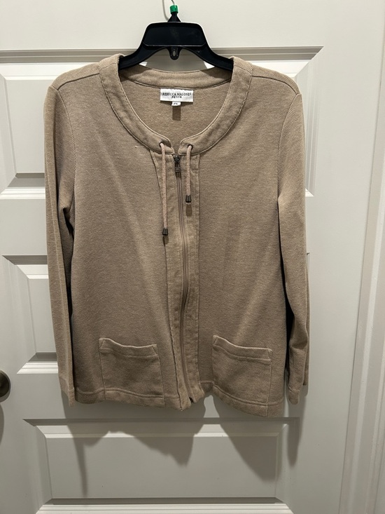 Rebecca Malone Sweaters - Rebecca Malone Taupe Zip-Up Knit Cardigan